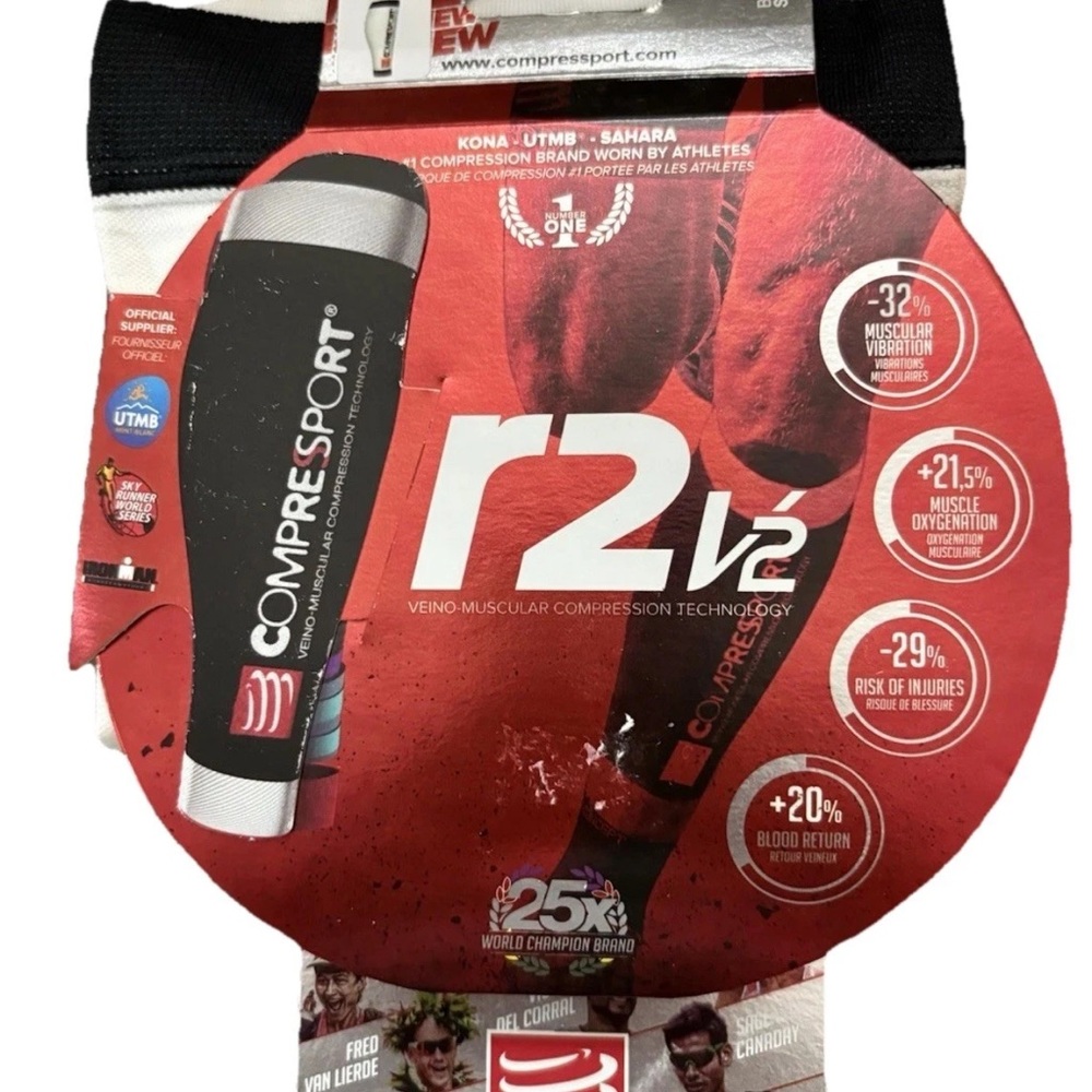 Compression Socks Compressport r2v2 White T4 Calf Length Running Jogging Size 4